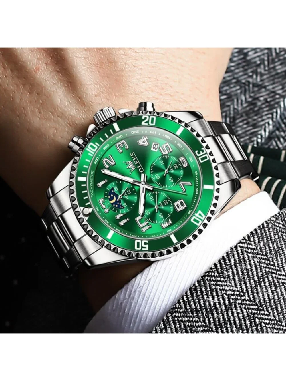 Luxury Men's Chronograph Watch - Stainless Steel, Waterproof, Luminous, Large